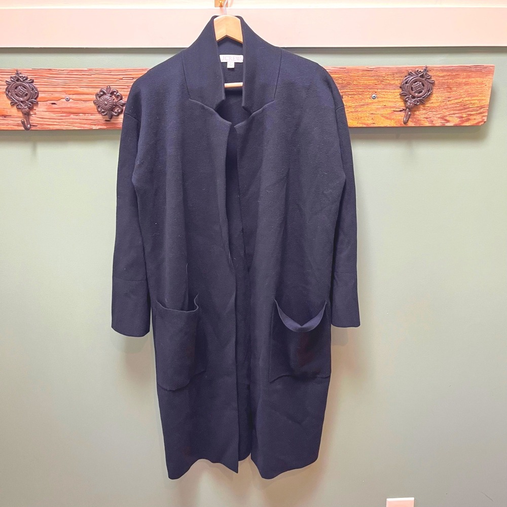 J.Crew Womens Long Line Merino Wool Blend Open Blazer Cardigan Black AD753 S